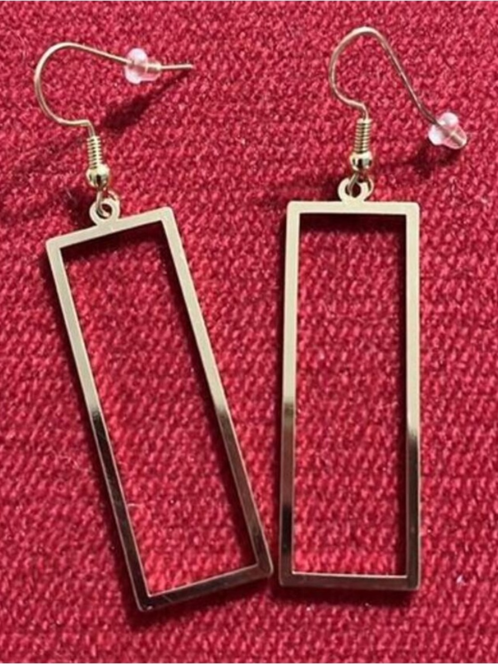 Geometric Grace Gold Rectangular Drop Earrings - Picture 2 of 2